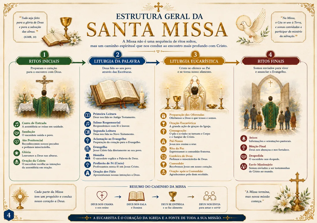 Página interna com a estrutura geral da Santa Missa